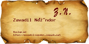 Zavadil Nándor névjegykártya